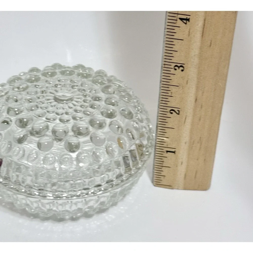 VTG Clear‎ Glass Hobnail Trinket Box W/ Lid Cottagecore Decor Jewelry Holder